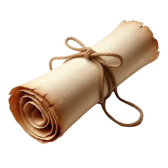 Conceptual photography of an aged parchment scroll tied with rustic twine. The scroll appears ancient and carries a sense of mystery.