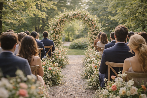 Ceremony floral installation with aisle arrangements for a North Dallas wedding