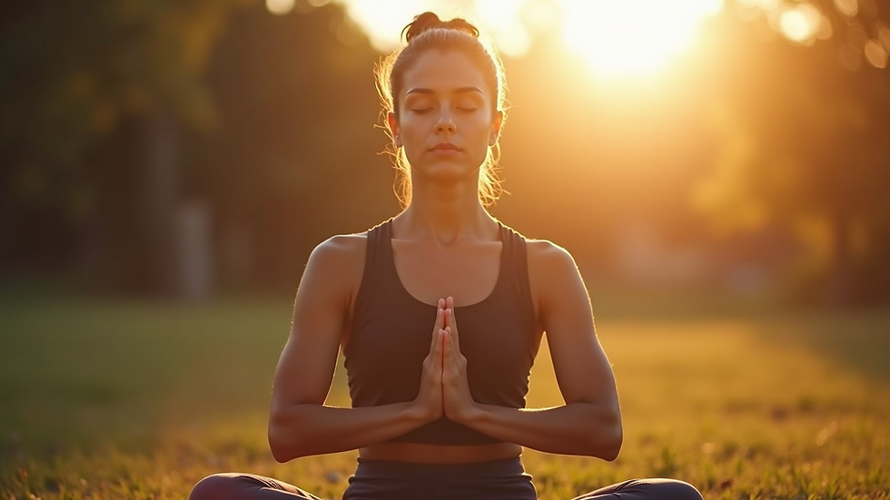 Close-up view of a person practicing deep breathing outdoors