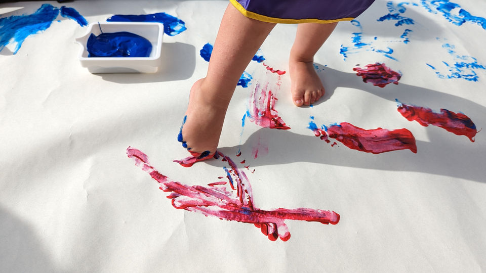Messy play foot painting