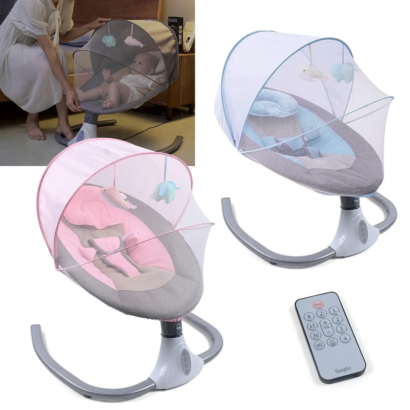 Electric Baby Swing, Sleeping Cradle Bed, Automatic Rocking Functions for Childr
