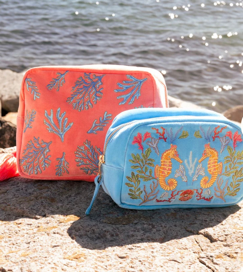 Thumbnail: Elizabeth Scarlett Makeup Bag Coral Seahorse Bright Blue 