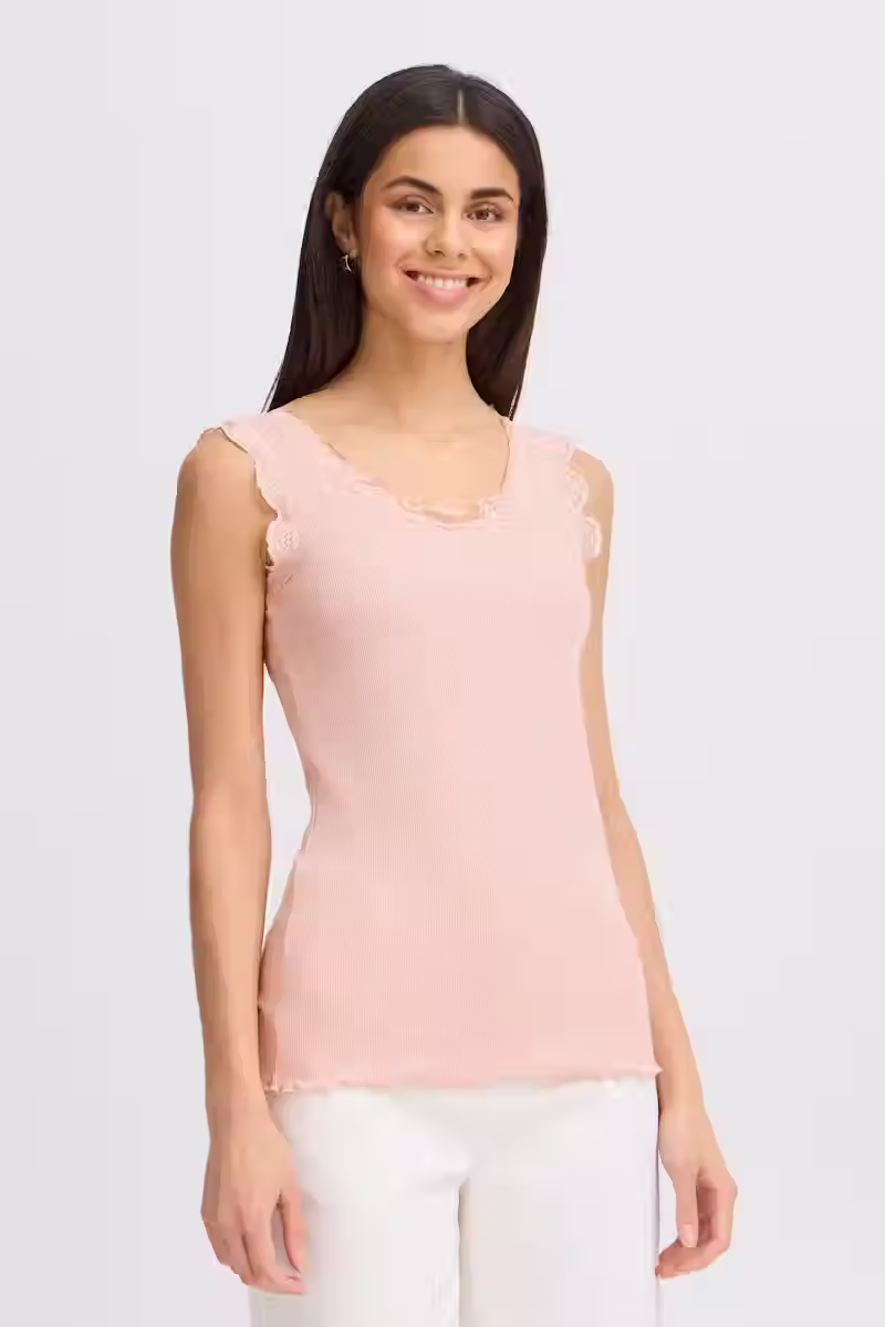 Fransa Lace Trim Vest Rose Smoke 