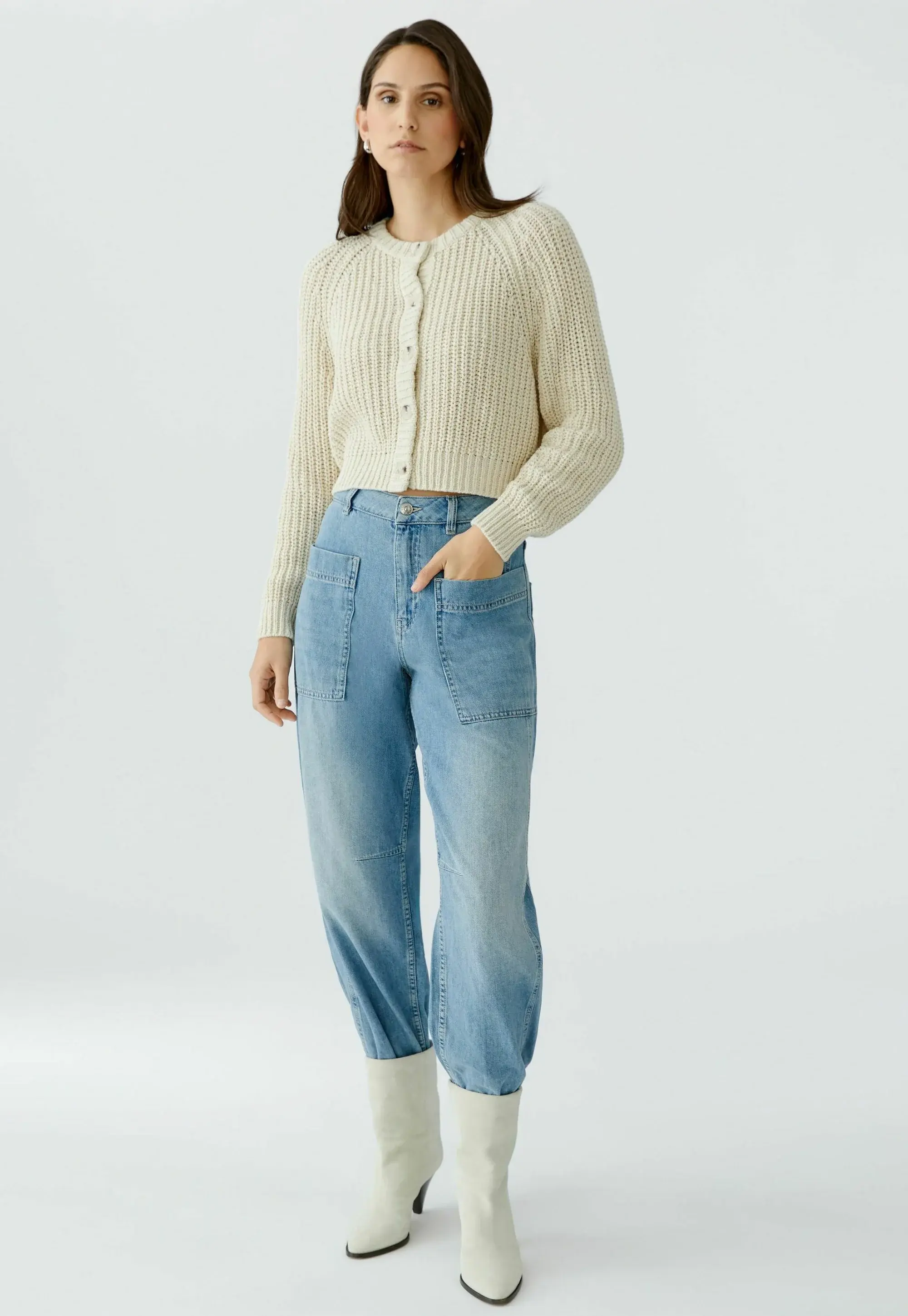 Oui Textured Cardigan Whitecap Grey 