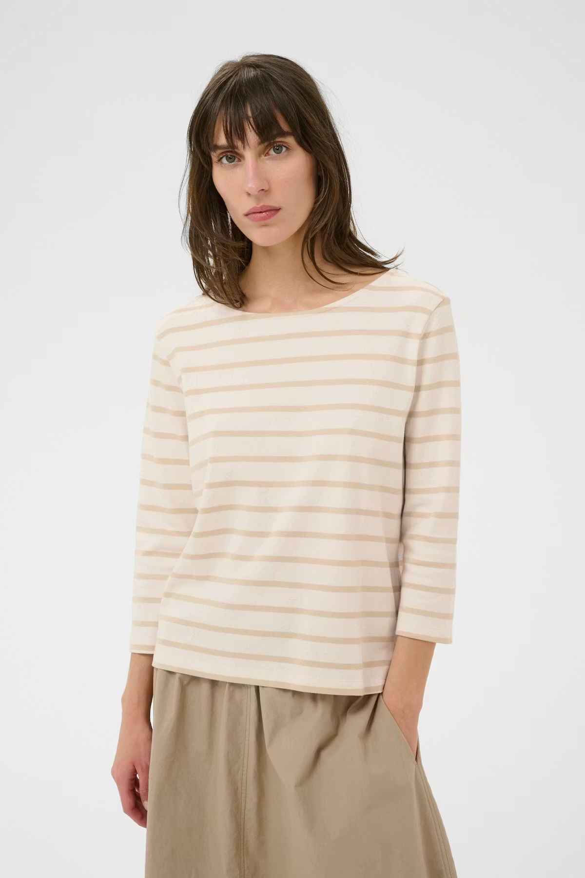 Part Two Nela Organic Cotton Long Sleeve T Shirt French Oak Stripe 