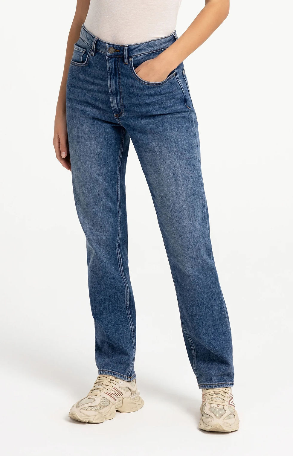 Thumbnail: Yaya Straight Slim Denim Jeans Dark Blue Denim