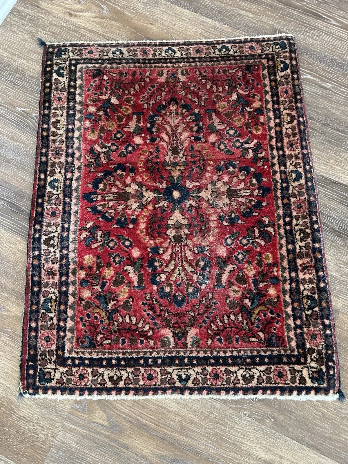 Vintage Handmade Sarouk Wool Rug