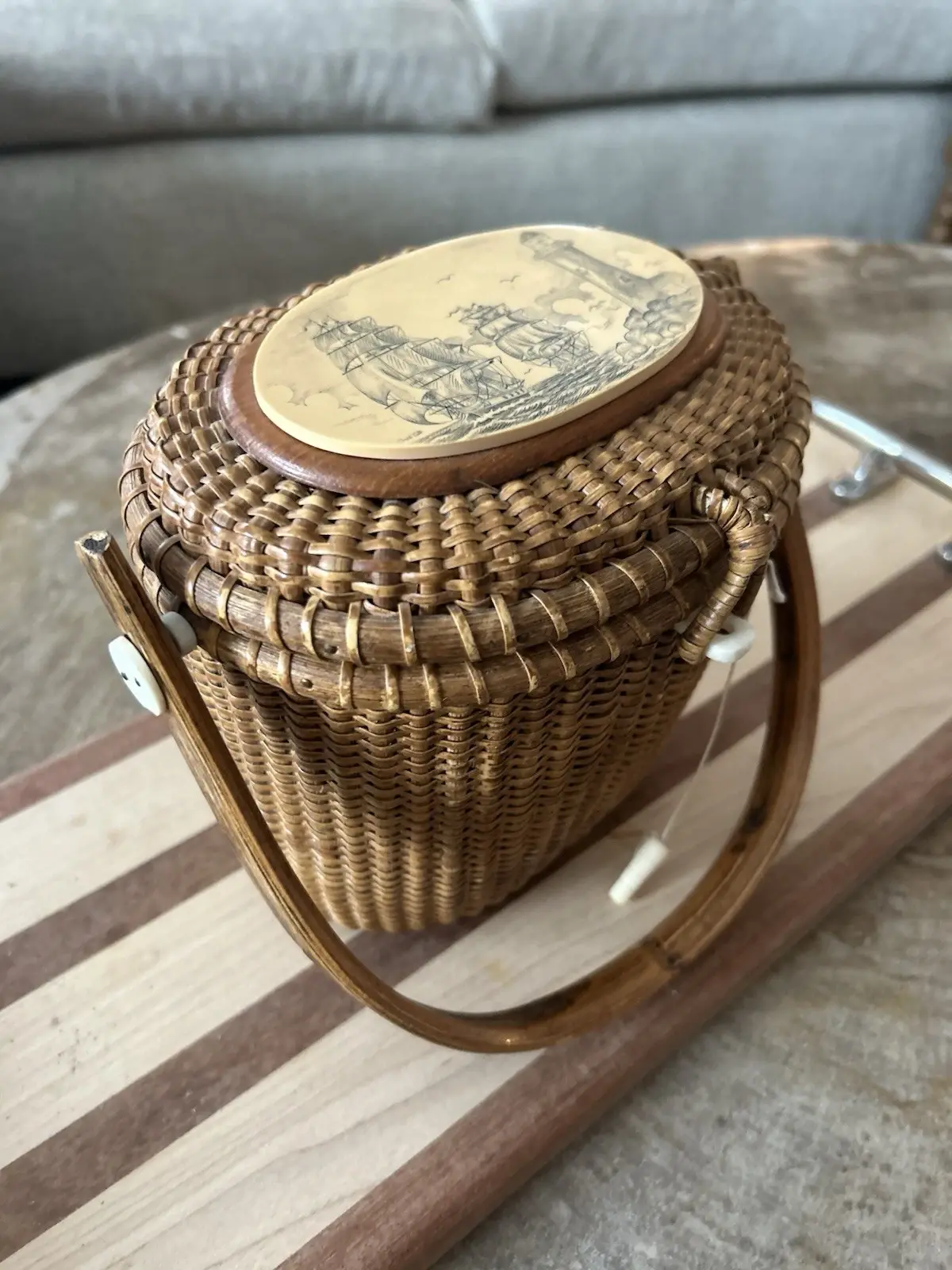 Nantucket Lightship Basket Purse - Maritime Theme Lid