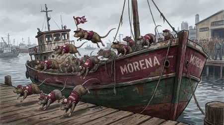 Las ratas guindas brincan del barco