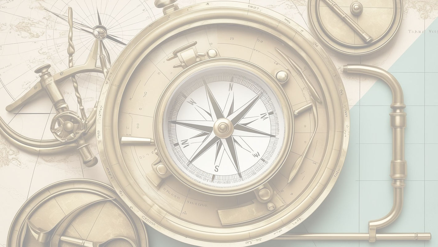 A visually appealing image of abstract nautical equipment, navigation, compass renderedwit