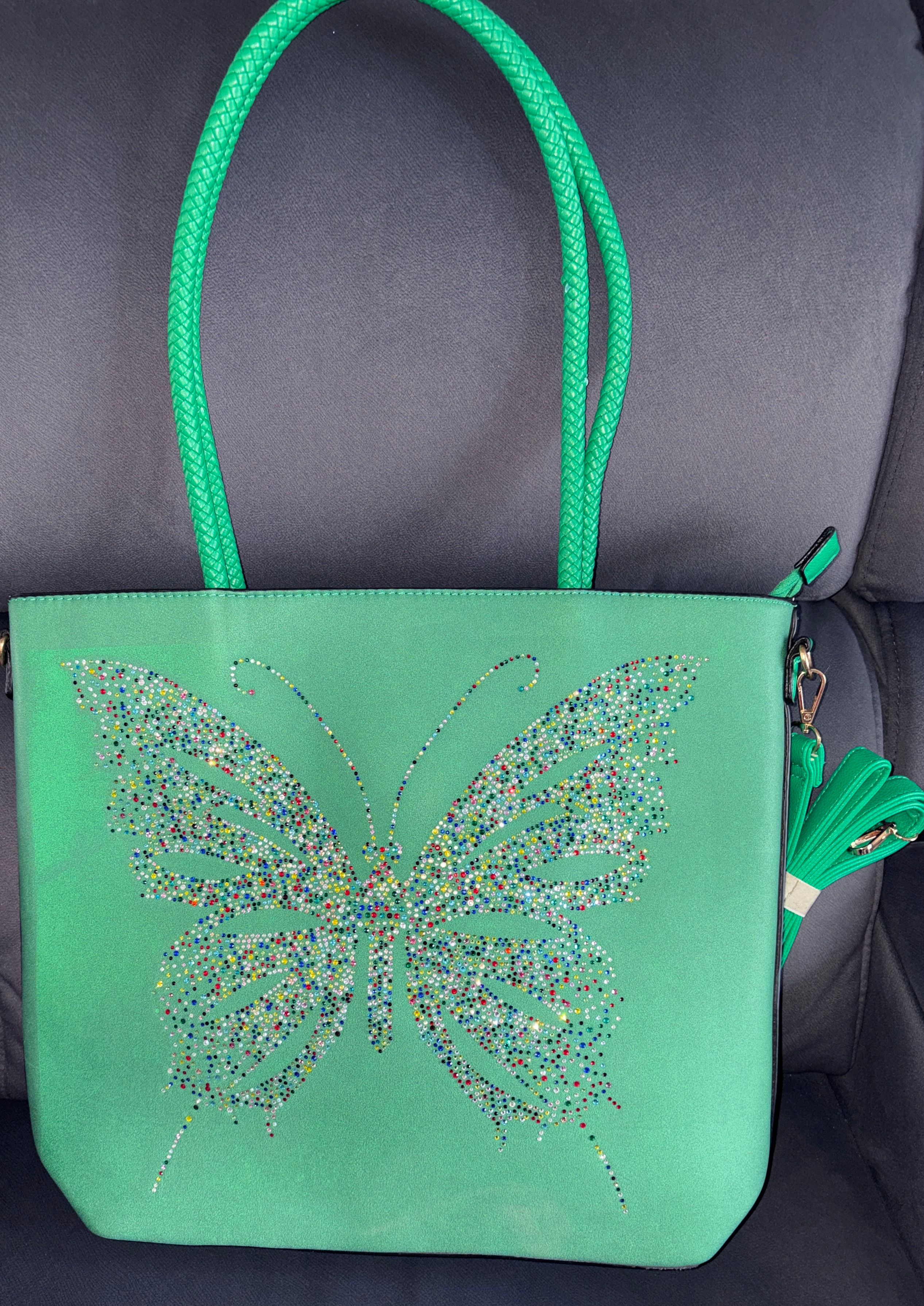 Butterfly handbag with long strap