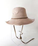 変形ブリムのクロッシェ　ピンク/カーキベージュ56㎝