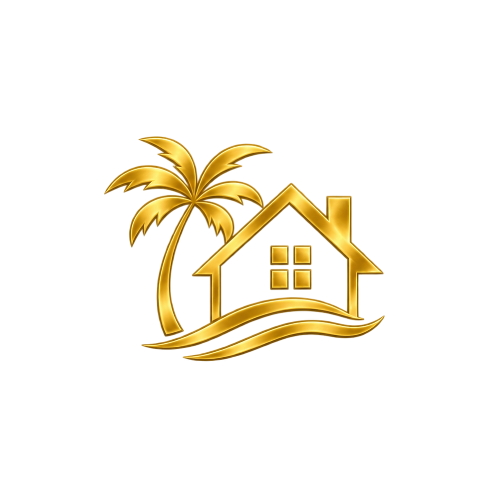Gold house and palm tree logo for Crystal Coast NC.