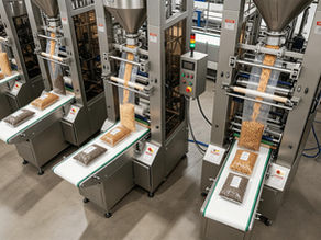 Automated food packaging production line using form fill seal film