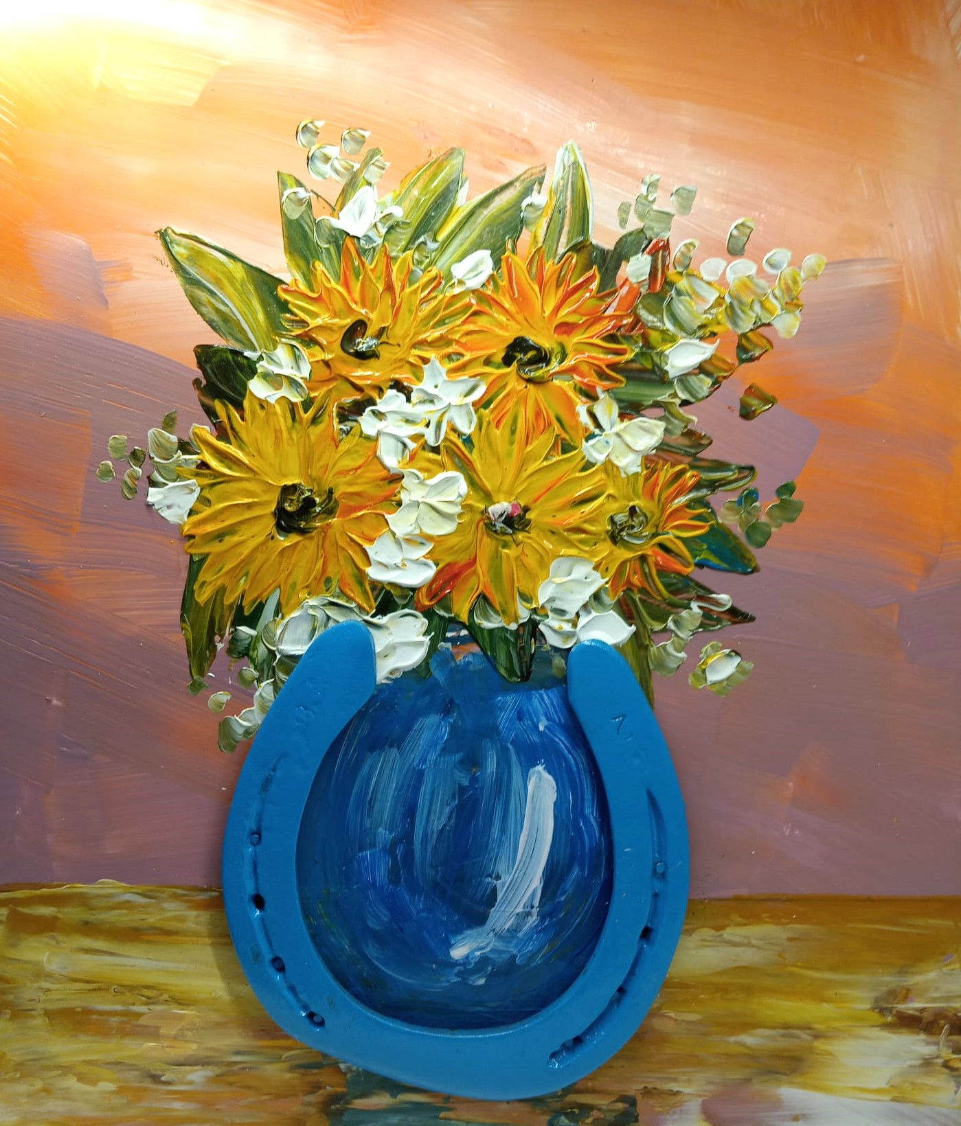 Blue Horseshoe with Flowers