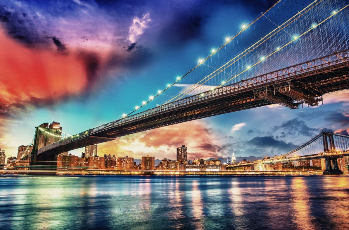 Panoramic Sunset with Brooklyn and Manhattan Bridge - New York