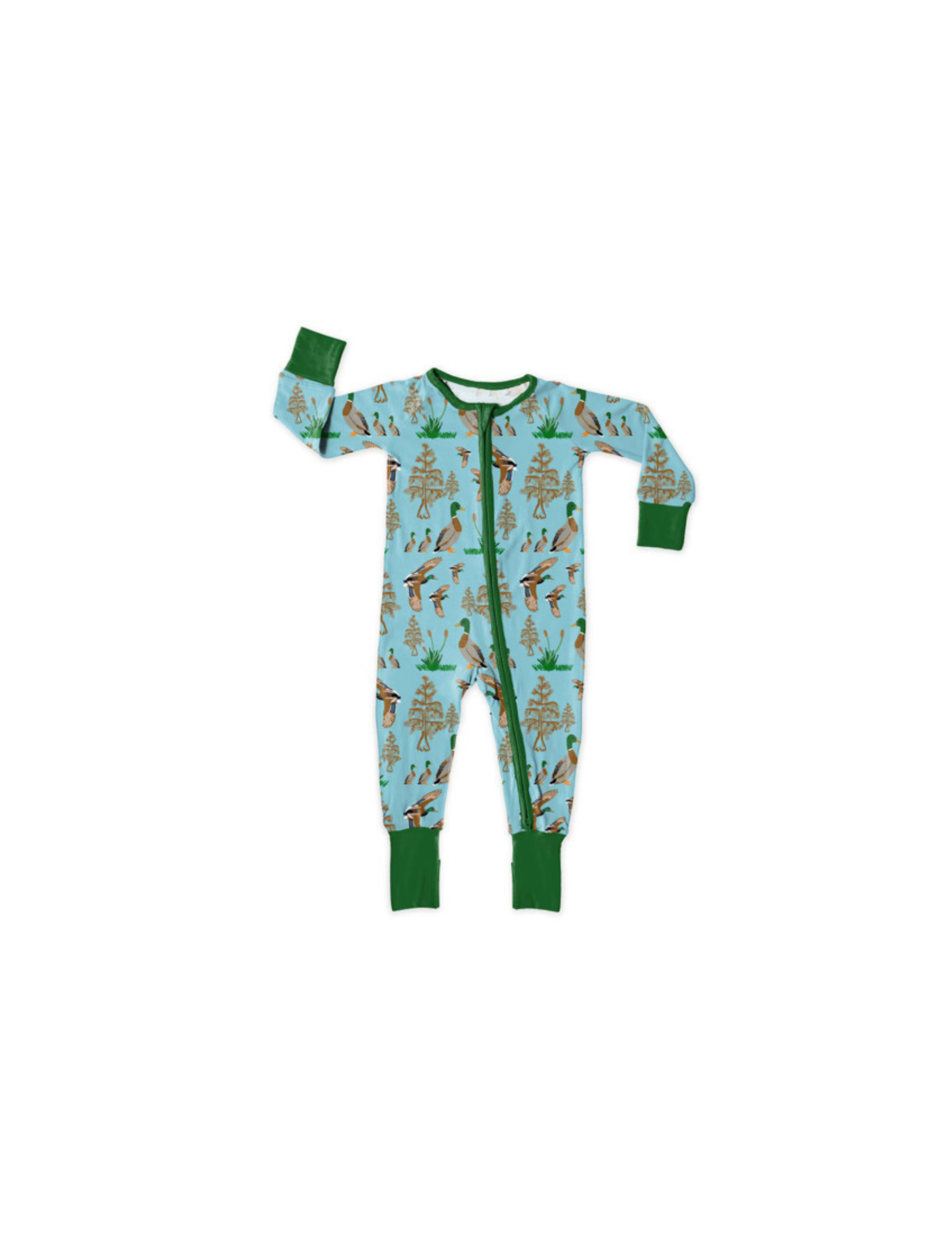 GOODNIGHT GREEN HEADS CONVERTIBLE FOOTIE BAMBOO ROMPER