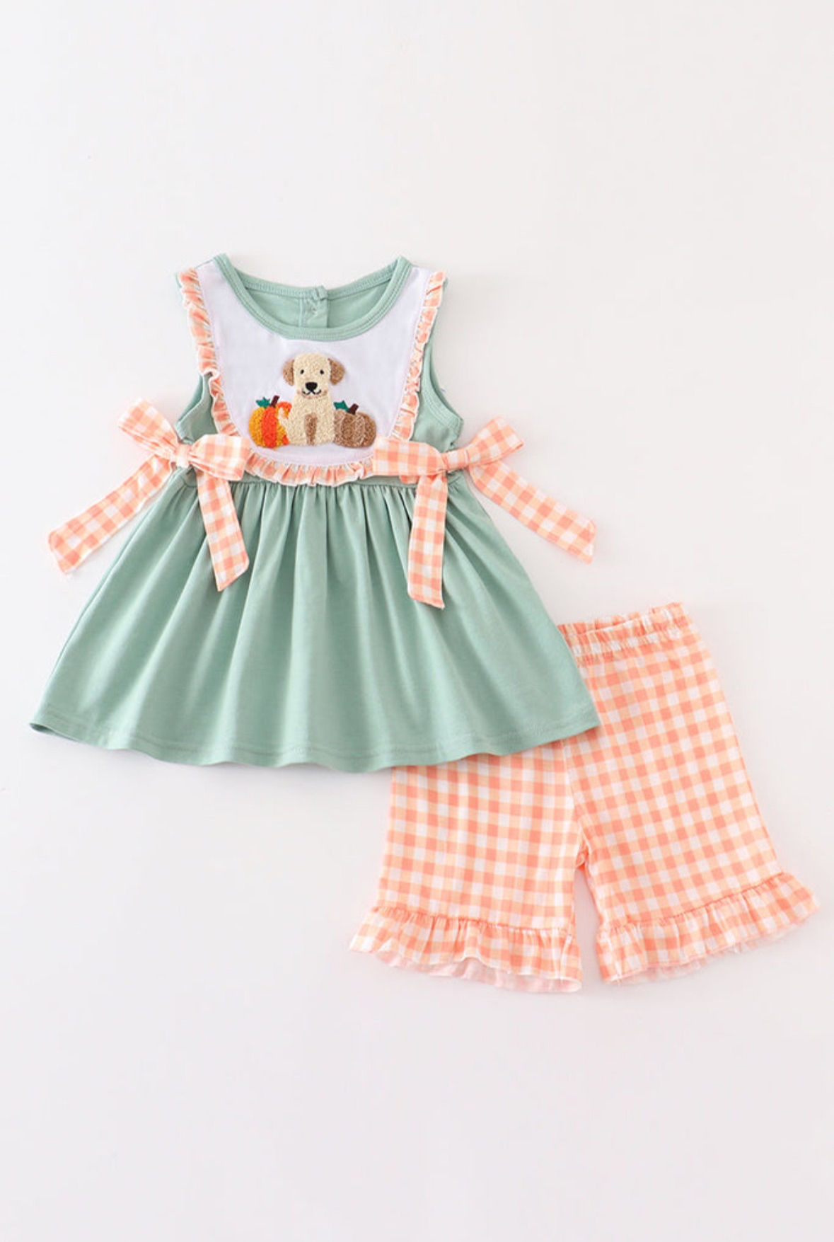 FRENCH KNOT PUPPY PUMPKIN RUFFLE SET