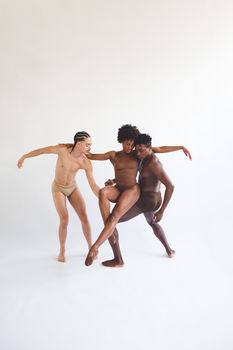 3 contemporary dancers in nude bodysuits