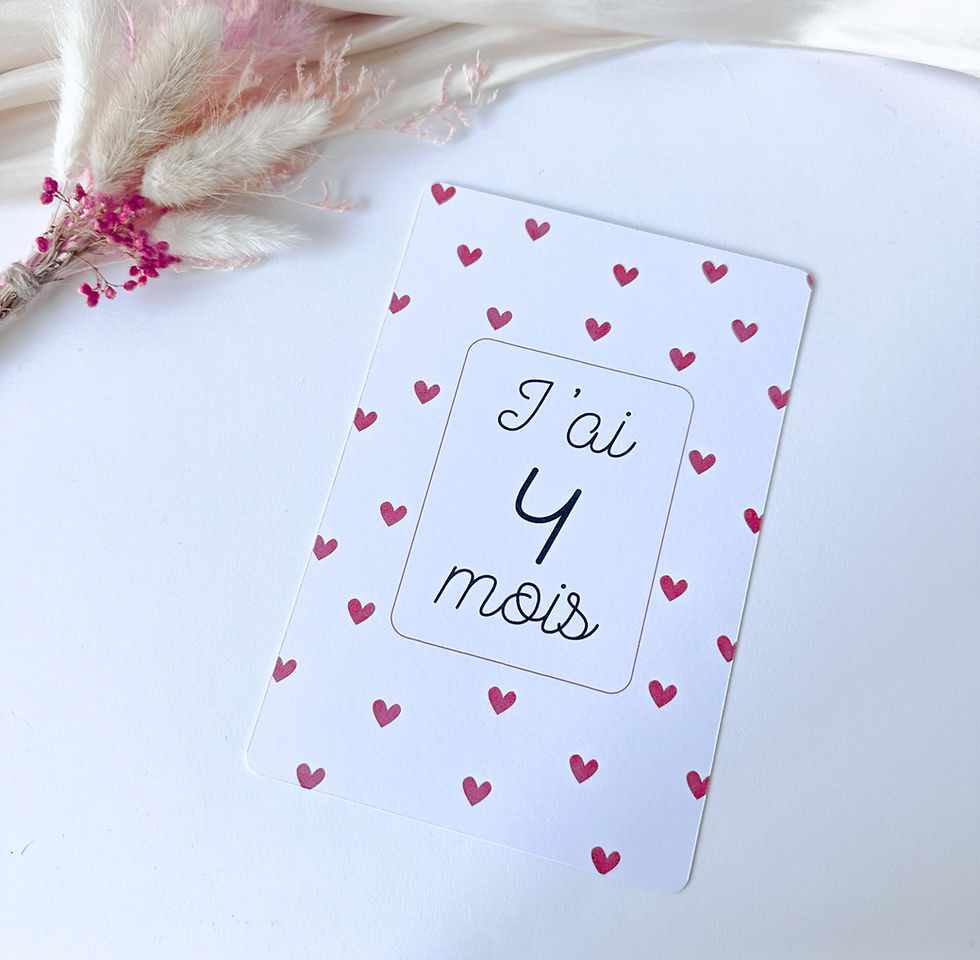 Miniature : Lot de cartes étapes bébé de 1 à 12 mois en carton, design doux et minimaliste pour prises de vue mensuelles