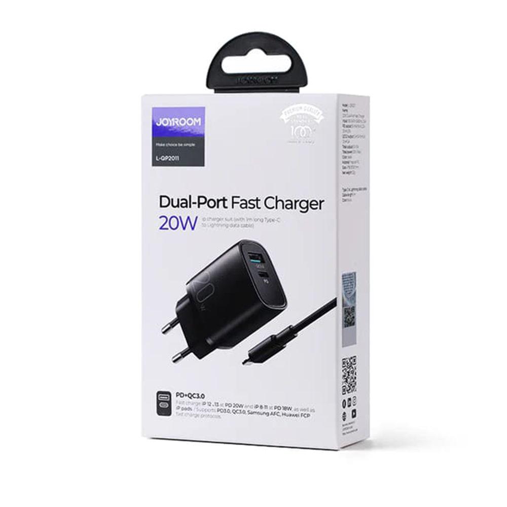 Joyroom Φορτιστής με Καλώδιο με Θύρα USB-A και Θύρα USB-C 20W Quick Charge 3.