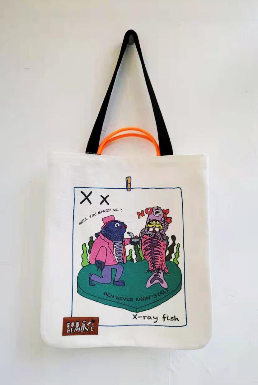 Lemon C school illustration art tote bag