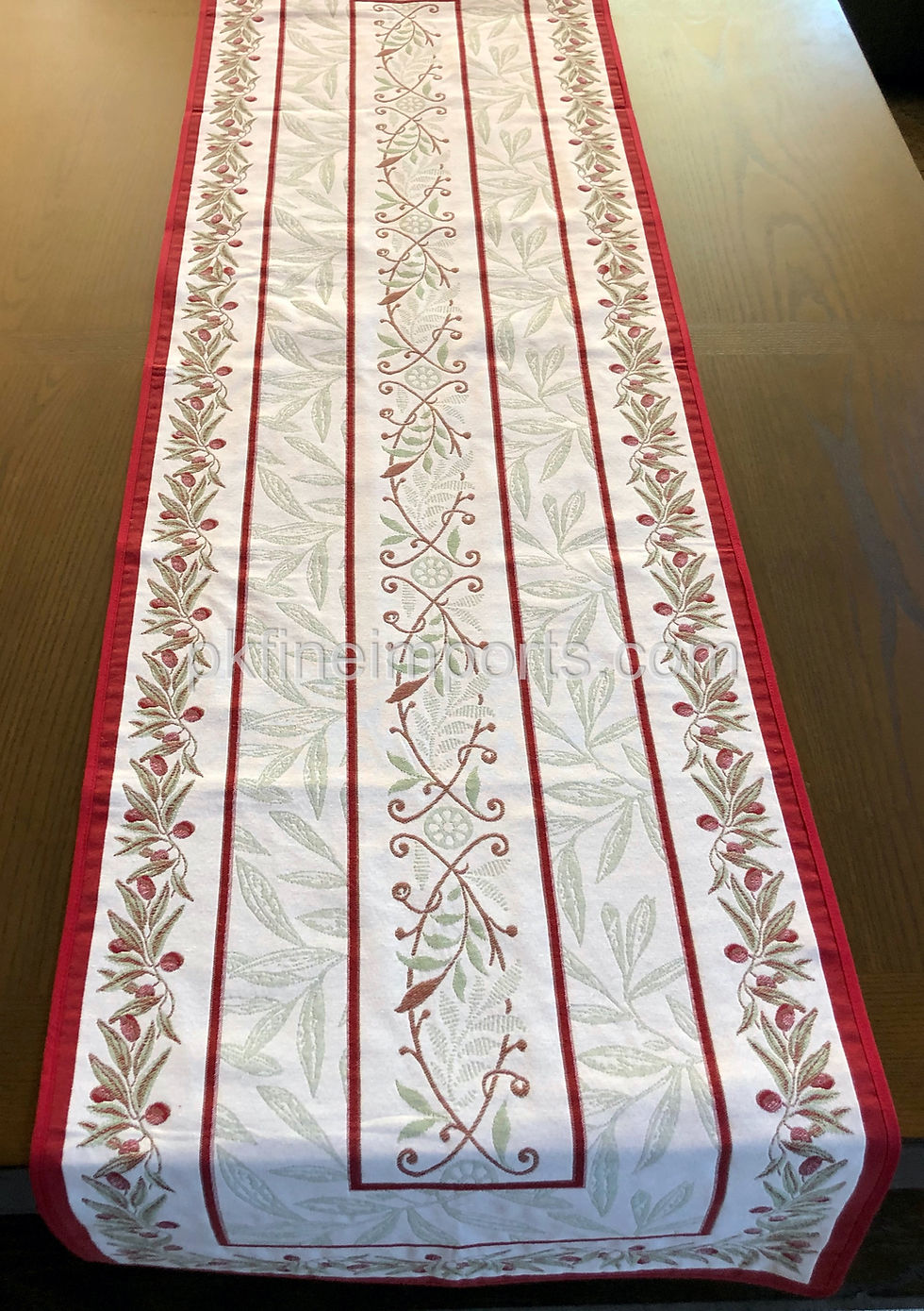 Thumbnail: French Table Runner Jacquard Tapestry Ecru/Red Auriol