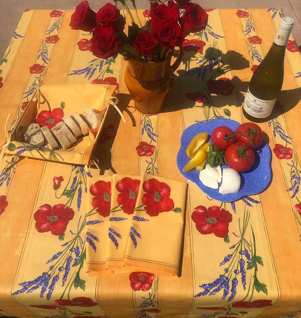 Thumbnail: French Tablecloth Coated Striped Yellow Poppy