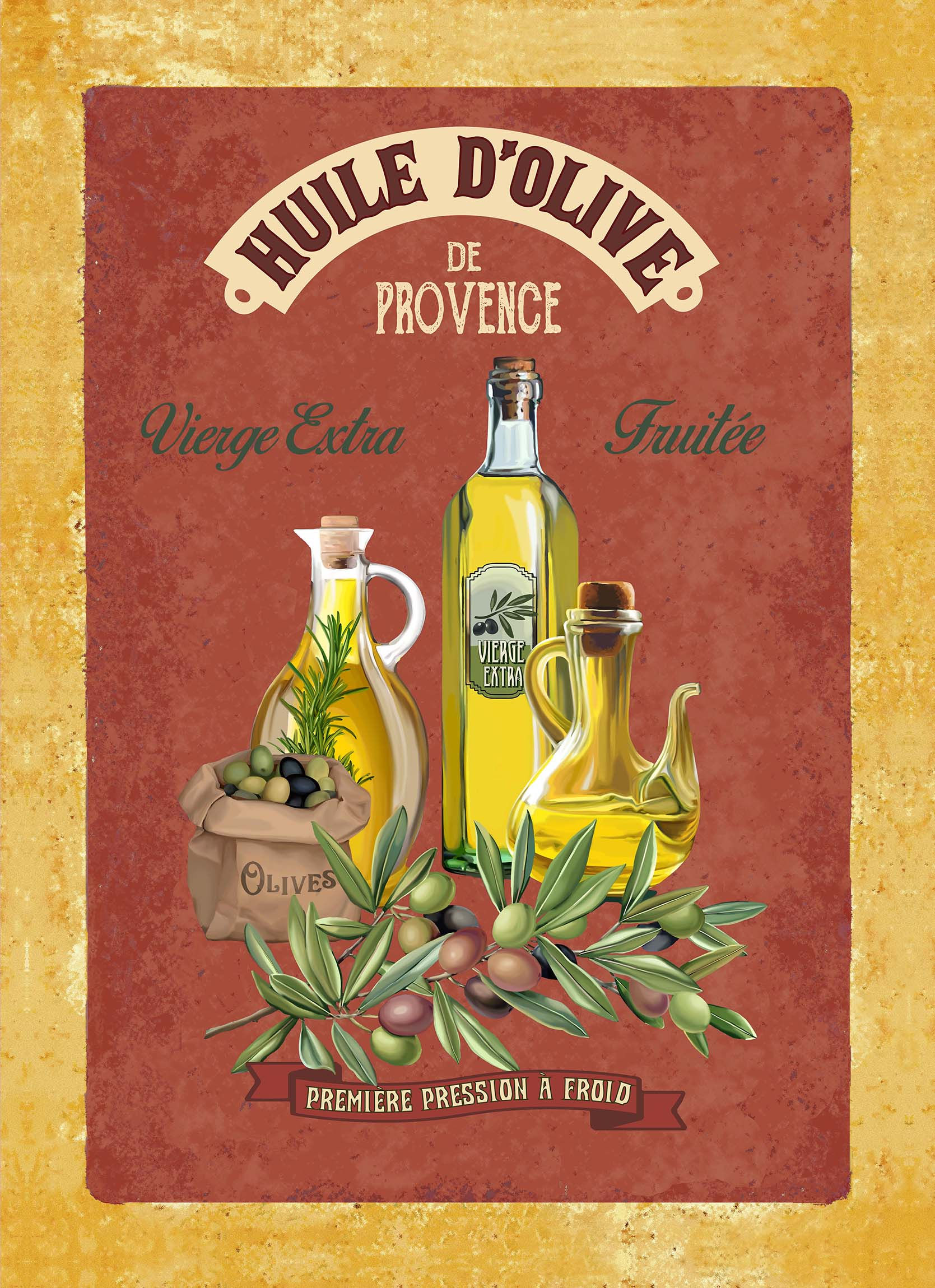 French Kitchen Towel Cotton Provence Olive Oil Terracotta