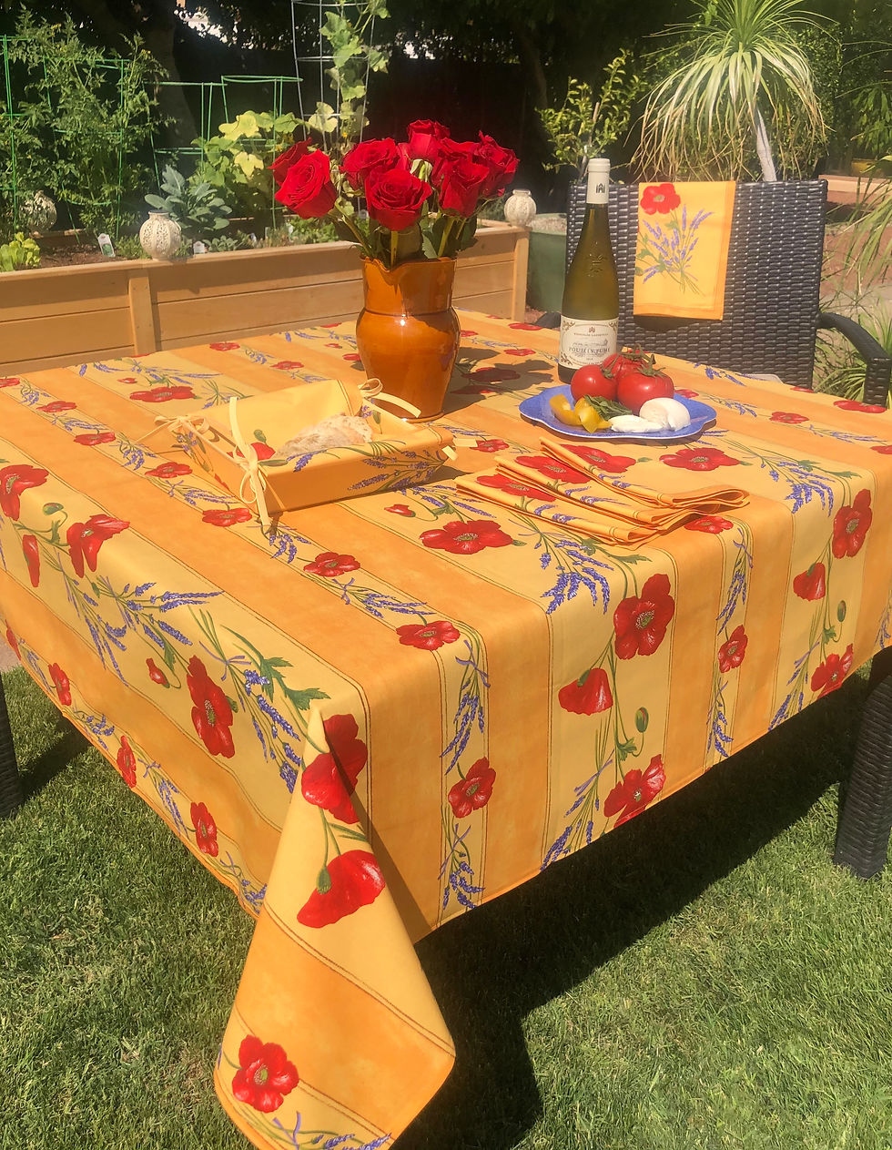 Thumbnail: French Tablecloth Coated Striped Yellow Poppy