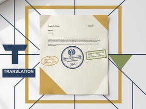 Eye-level view of a certified translation document with official stamps