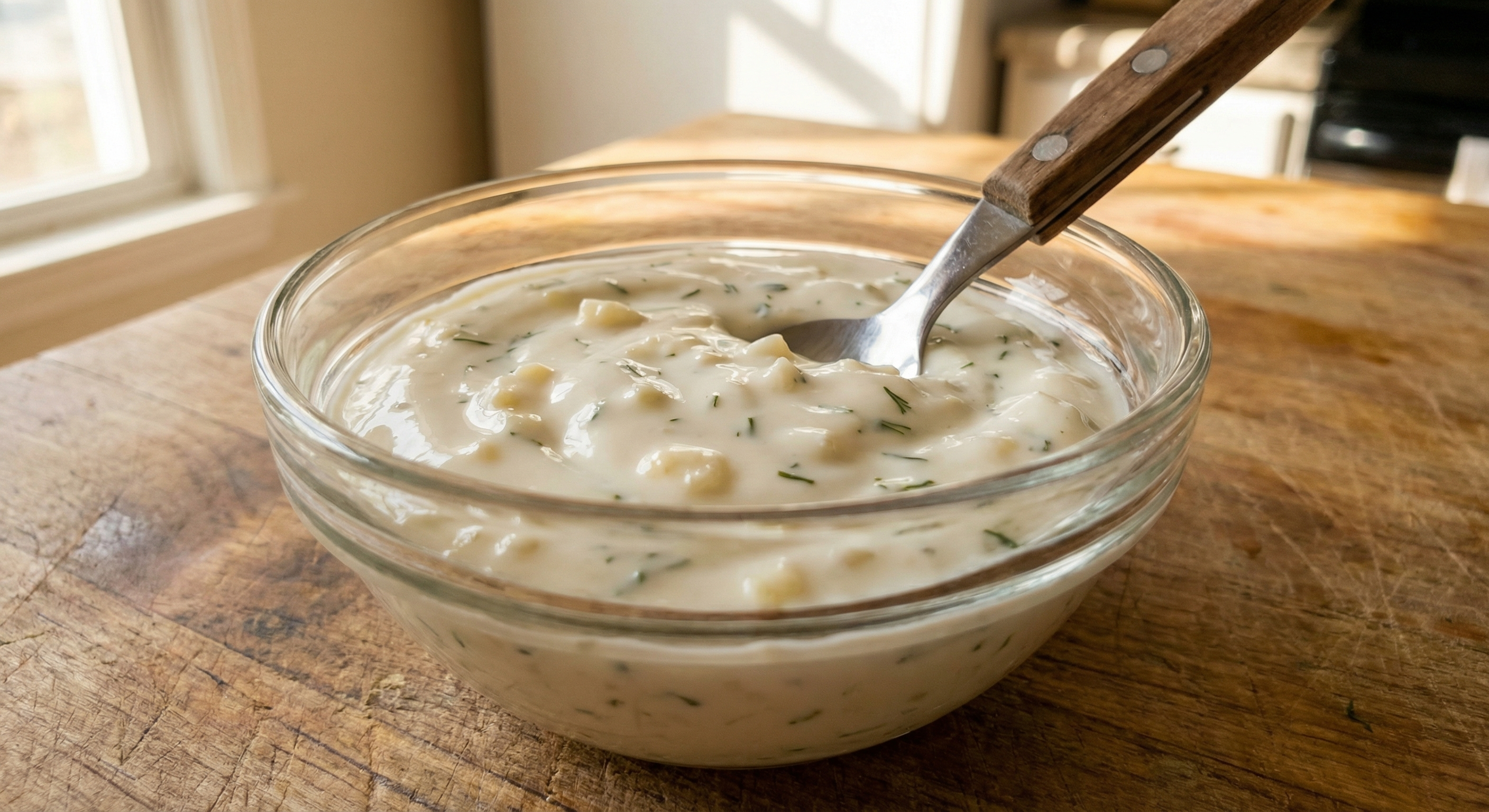 מיונז שום שמיר בקערית זכוכית