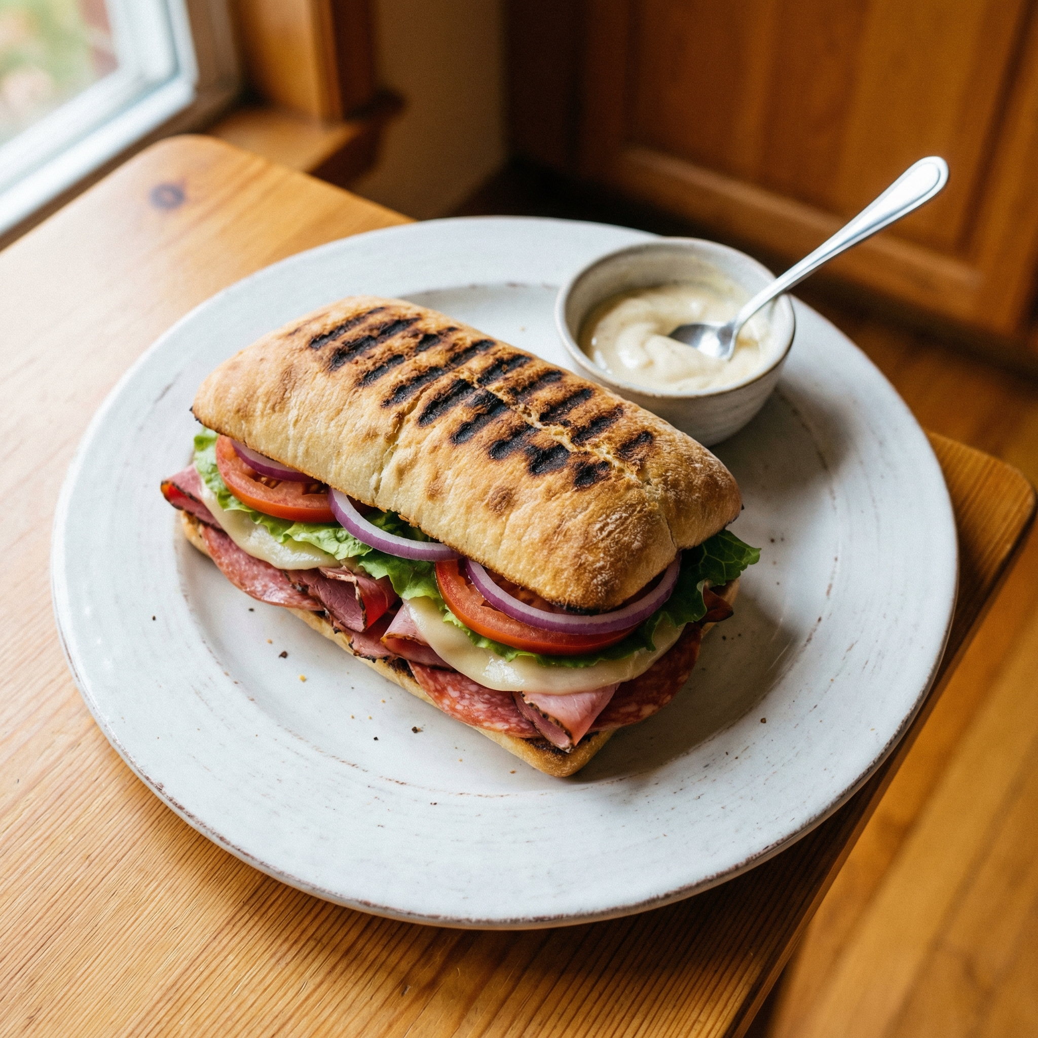 כריך ג'בטה מורכב עם מיונז שום שמיר בצד