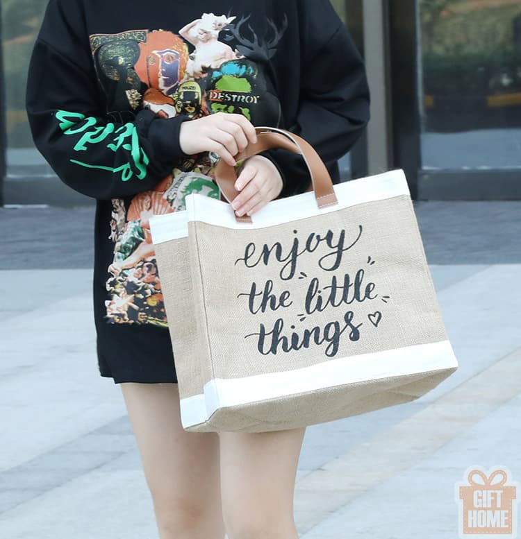 縮圖：拼接麻布手提購物袋