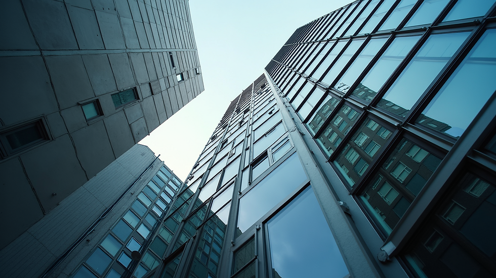 High angle view of an urban office building