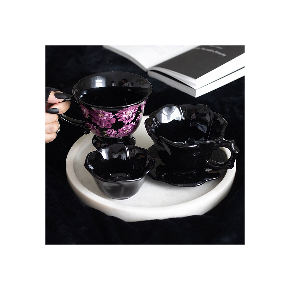 Thumbnail: Black Rose Teacup and Saucer