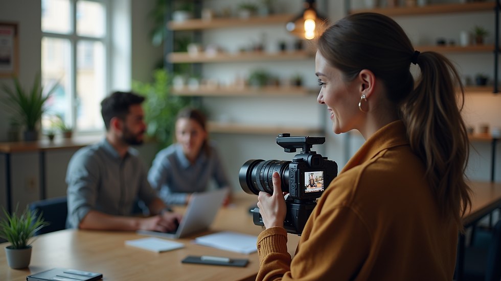 High angle view of a small business owner filming a product demonstration video