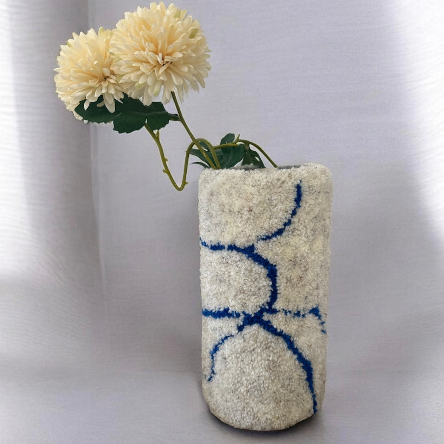 Grand Vase lignes bleues