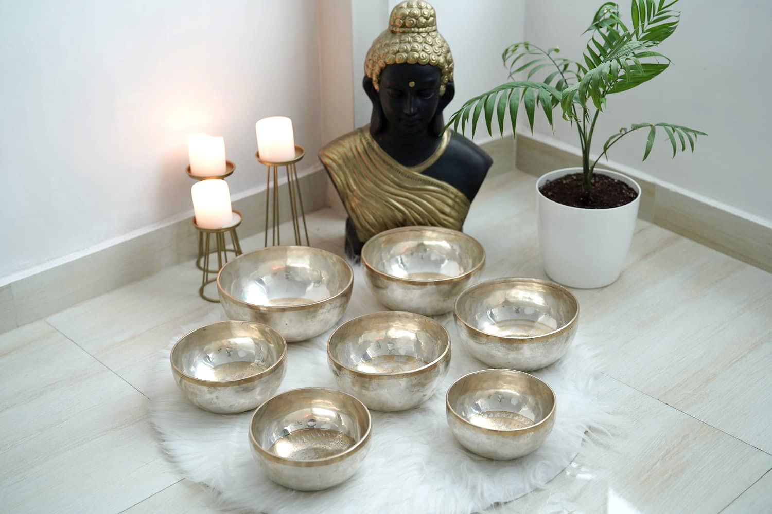 Silver Coated - Etched Singing Bowls Chakra Set