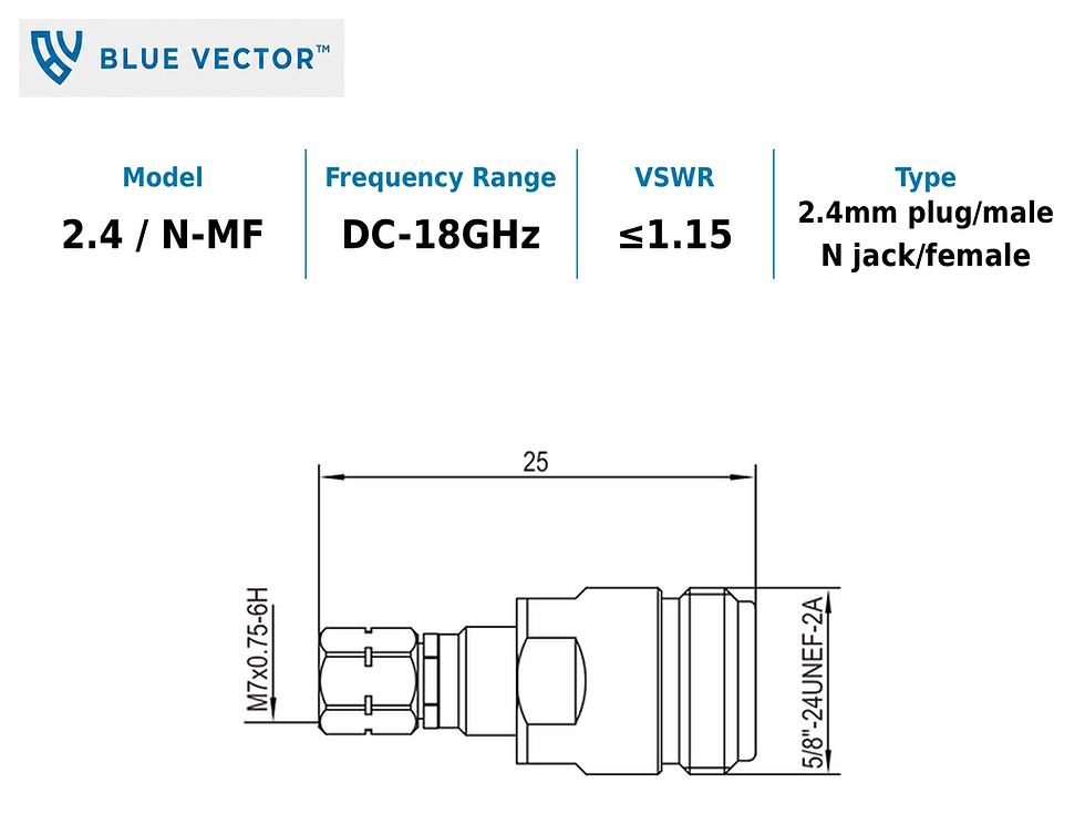 2.4mm Male to N Type Female RF Adapter technical specifications