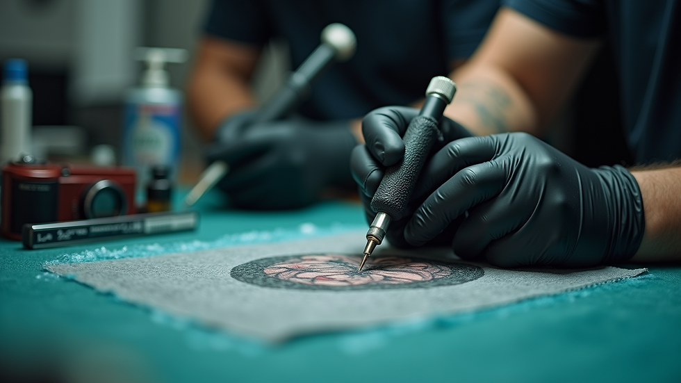 Close-up view of a tattoo machine on a clean workstation