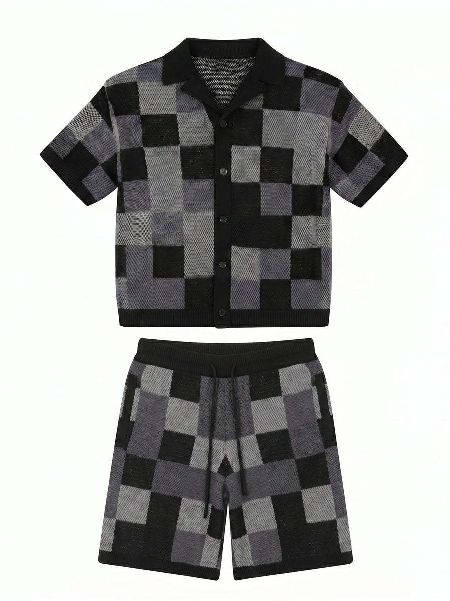 Thumbnail: Mens Knitted Short Sleeve Shirt and Shorts Set