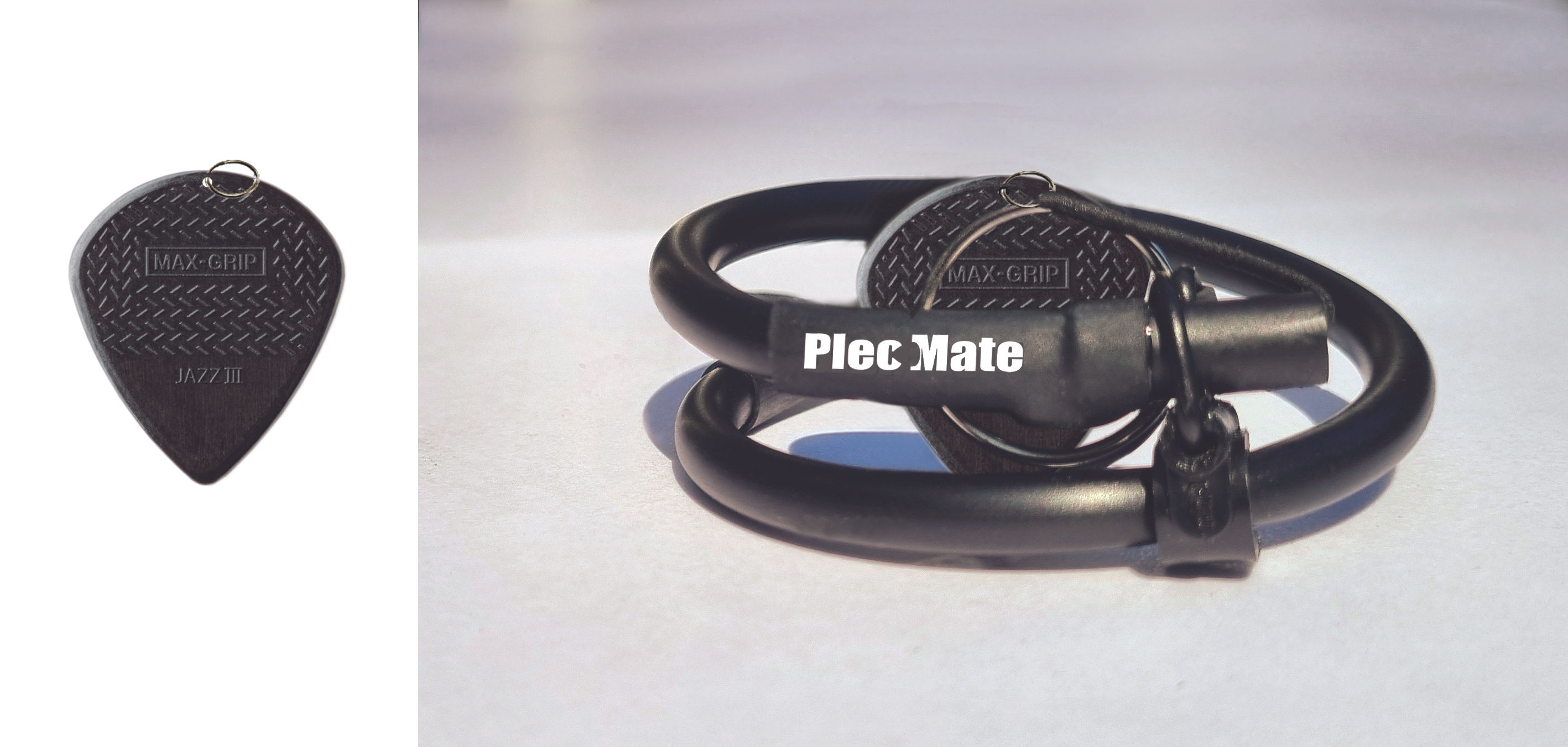 Left Handed PlecMate Device + 1 Fitted Max Grip Jazz3 Plectrum + 1 Spare