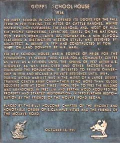 Goffs Schoolhouse History Plaque