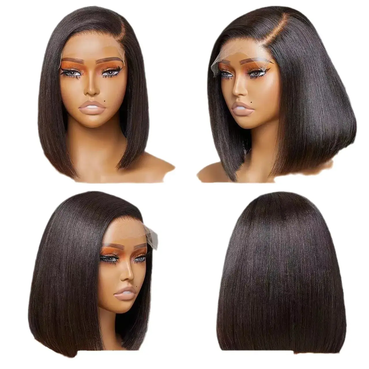 European and American Wig Short Straight Hair, Middle Parting Black Bob Wig