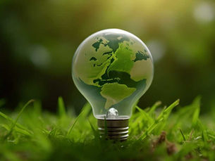 A lightbulb globe on a green grass