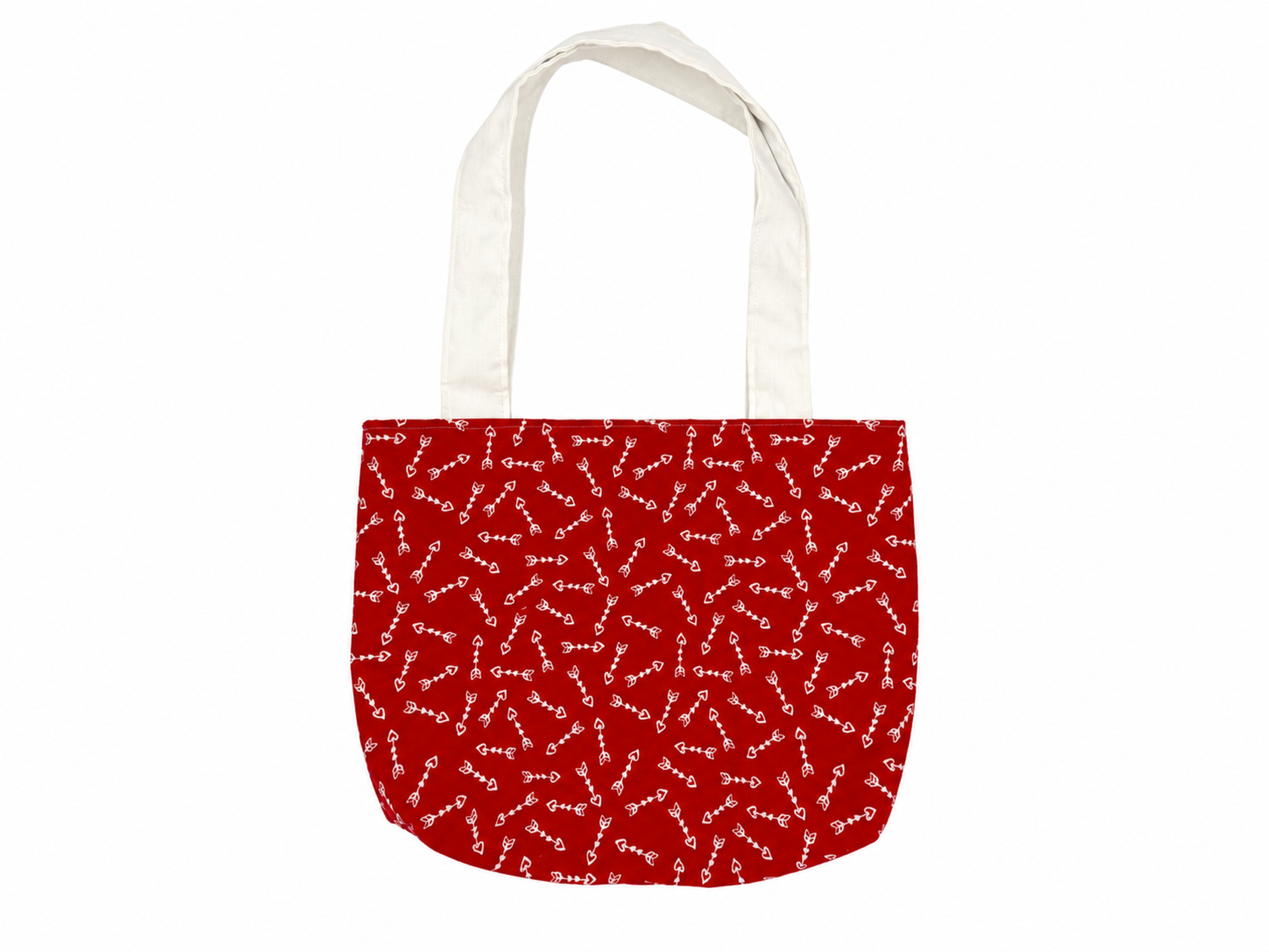 Handmade Cotton Small French Tote Bag, Arrows and Hearts, 11x9, Zipper Pocket