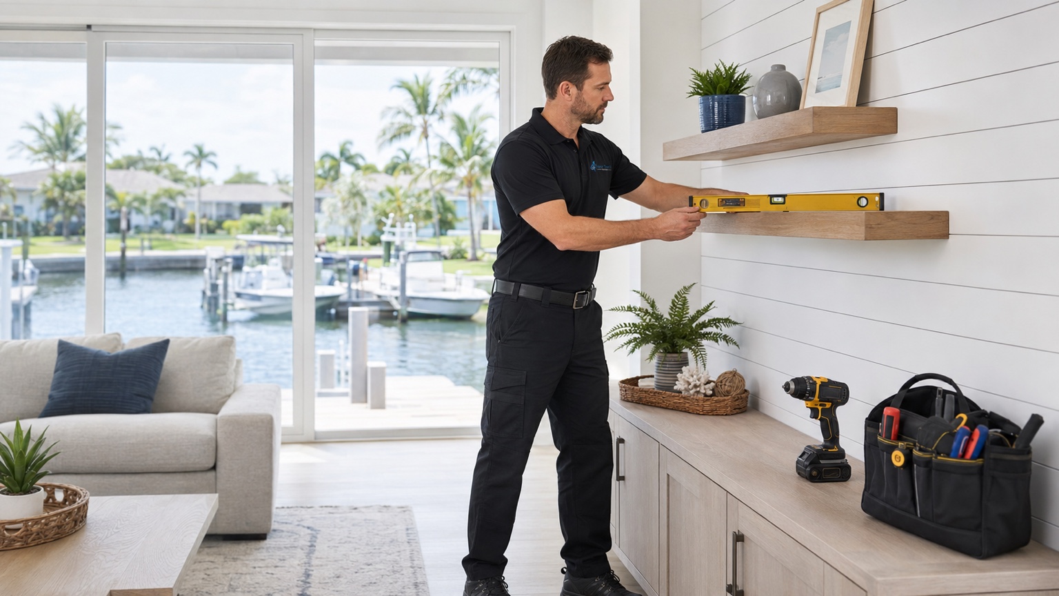 Finest Touch handyman applying fresh caulk in a Southwest Florida home