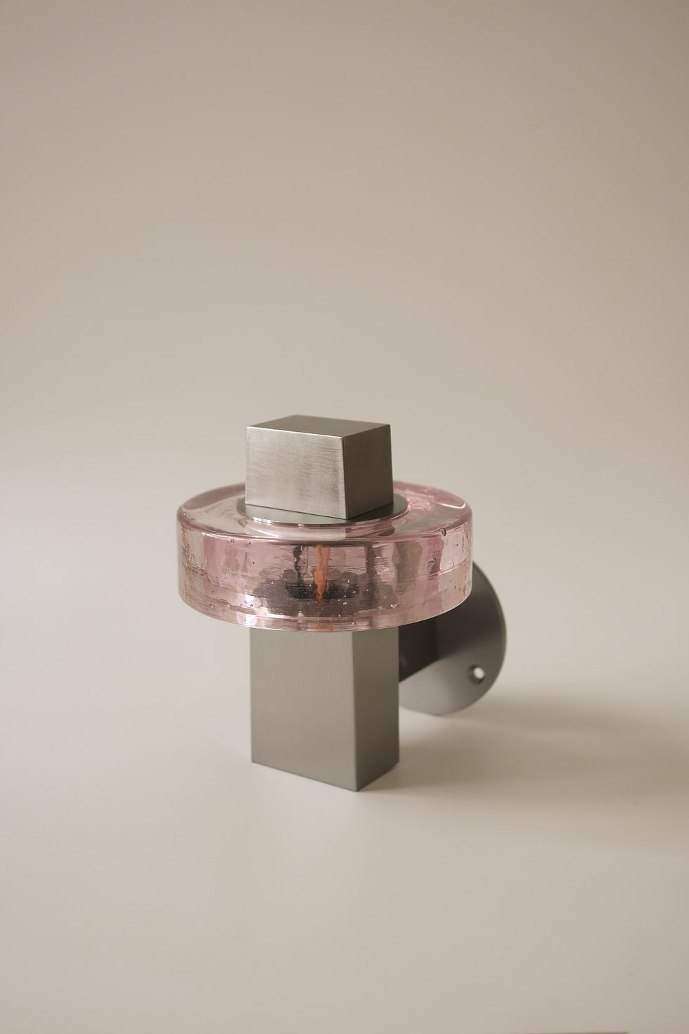Miniature : Applique Gioiello Simple, inox brossé, verre rose