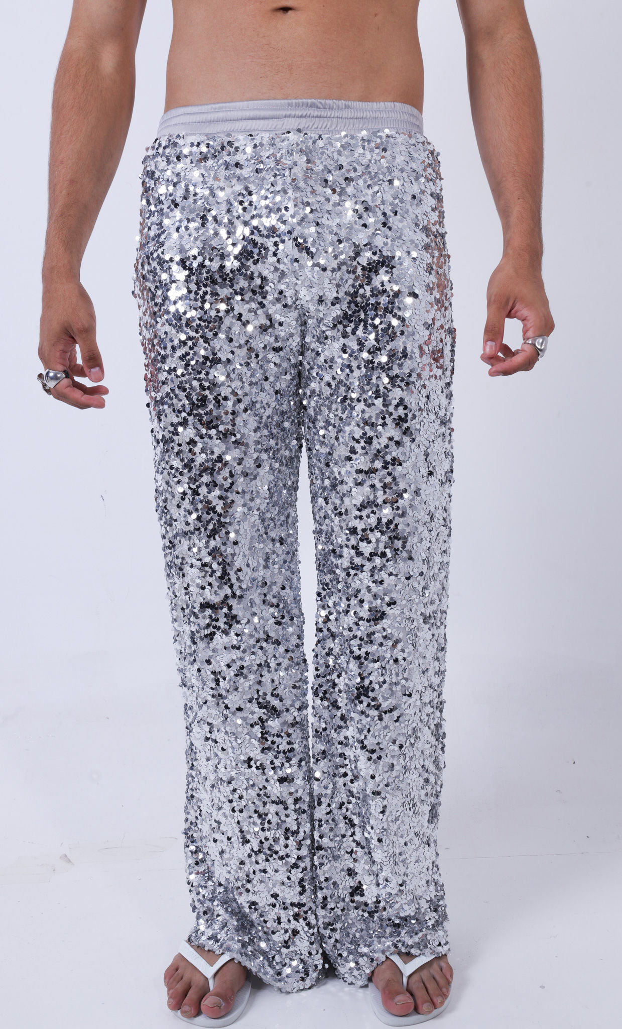 Calça Pantalona Paetês Prata